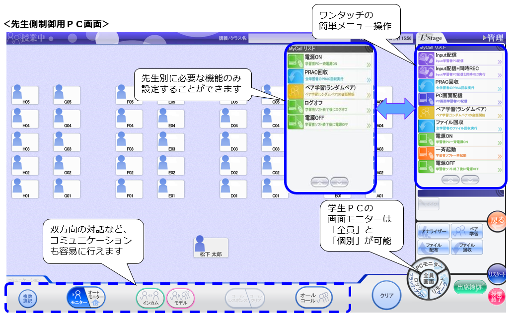 先生側制御ＰＣ画面